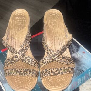 CROCS Women's Tan Leopard Sandals